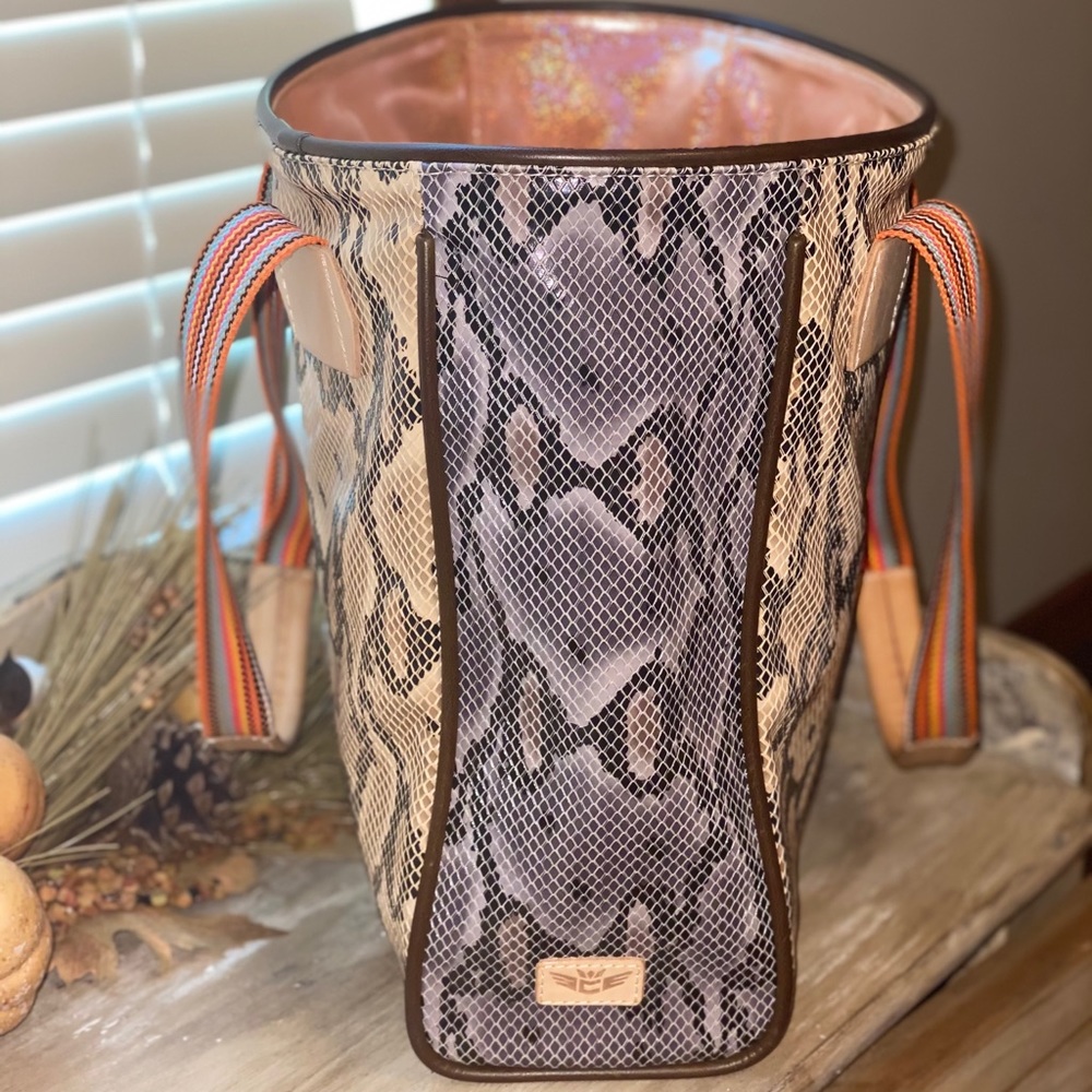 Consuela Snake Print Tote with Multicolor Striped Straps - Picture 2 of 6